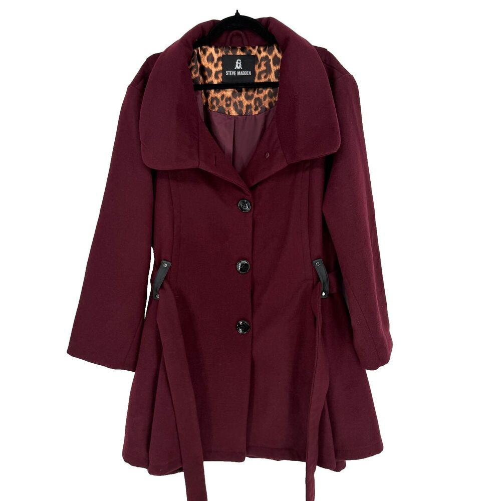 Steve Madden Women’s Burgundy Belted Trench Coat Size 3X Classic Stylish Fall